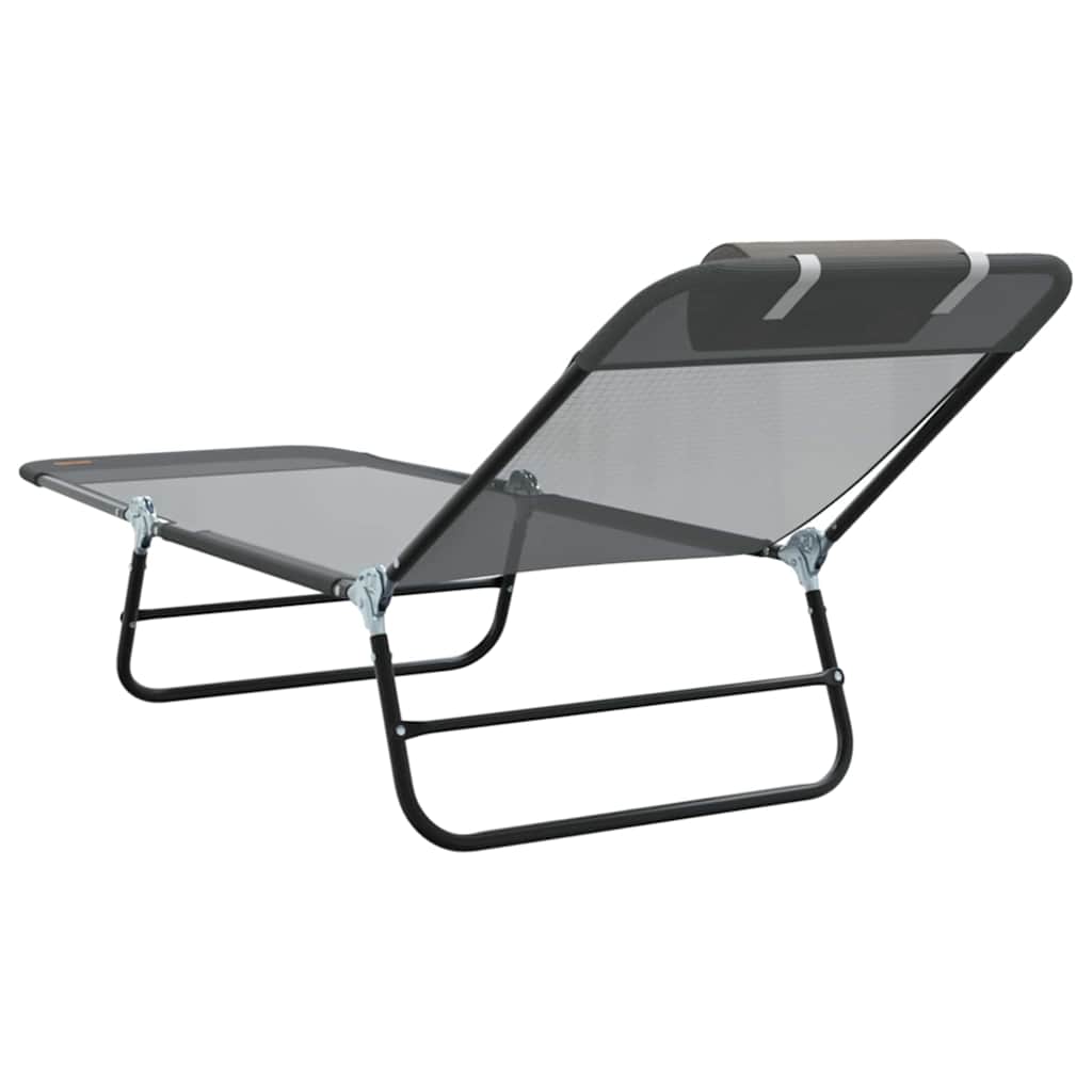 Folding Sun Lounger Folding Grey 182 x 55 x 85.5 cm Textilene