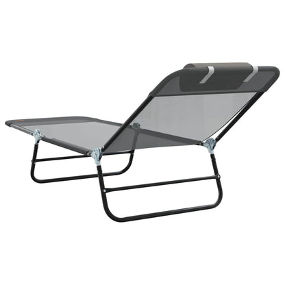 Folding Sun Lounger Folding Grey 182 x 55 x 85.5 cm Textilene