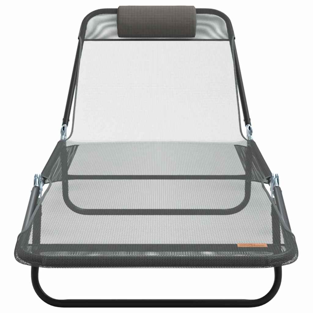 Folding Sun Lounger Folding Grey 182 x 55 x 85.5 cm Textilene