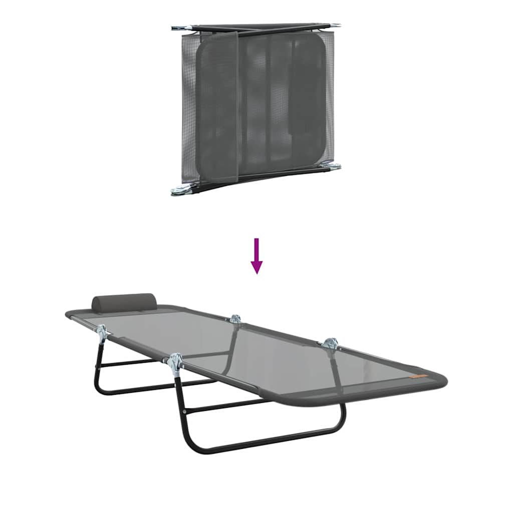 Folding Sun Lounger Folding Grey 182 x 55 x 85.5 cm Textilene