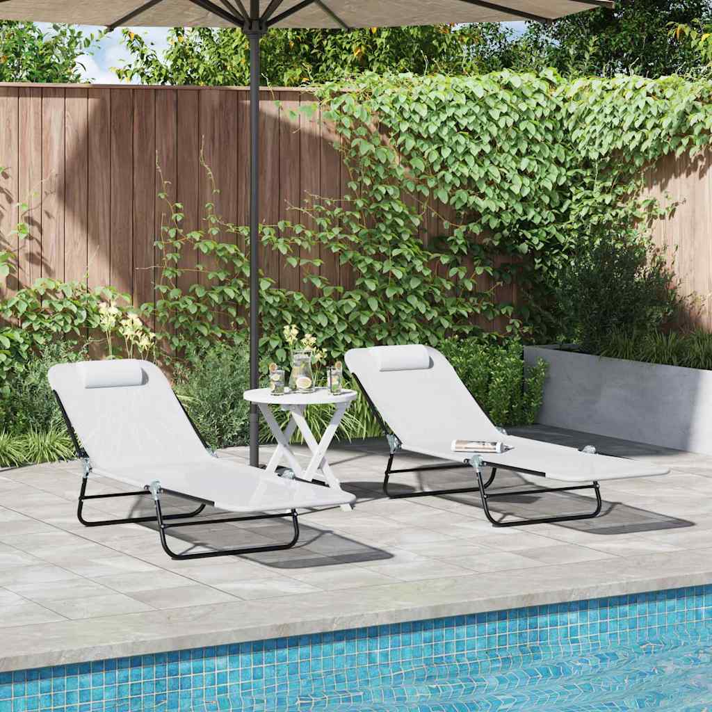 Folding Sun Lounger 2 pcs Cream 182 x 55 x 85.5 cm Textilene
