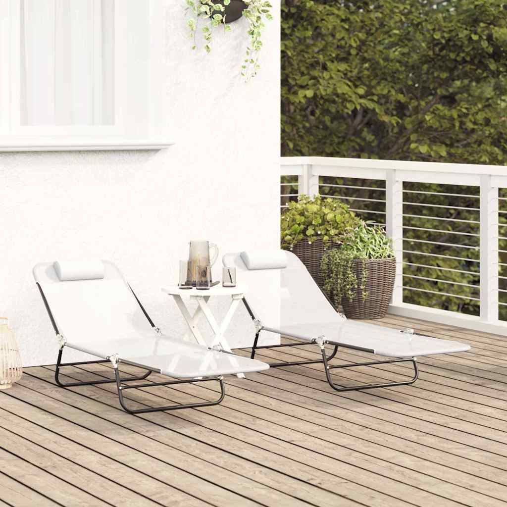 Folding Sun Lounger 2 pcs Cream 182 x 55 x 85.5 cm Textilene