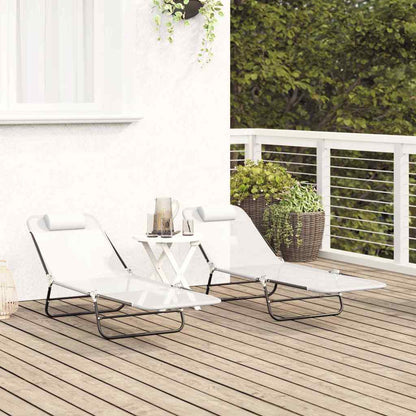 Folding Sun Lounger 2 pcs Cream 182 x 55 x 85.5 cm Textilene