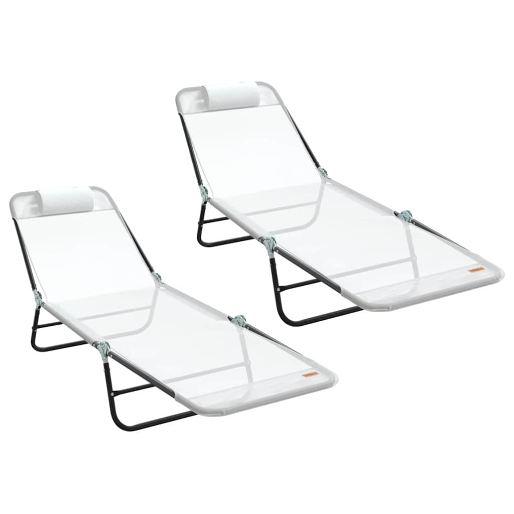 Folding Sun Lounger 2 pcs Cream 182 x 55 x 85.5 cm Textilene