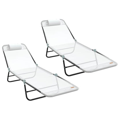 Folding Sun Lounger 2 pcs Cream 182 x 55 x 85.5 cm Textilene