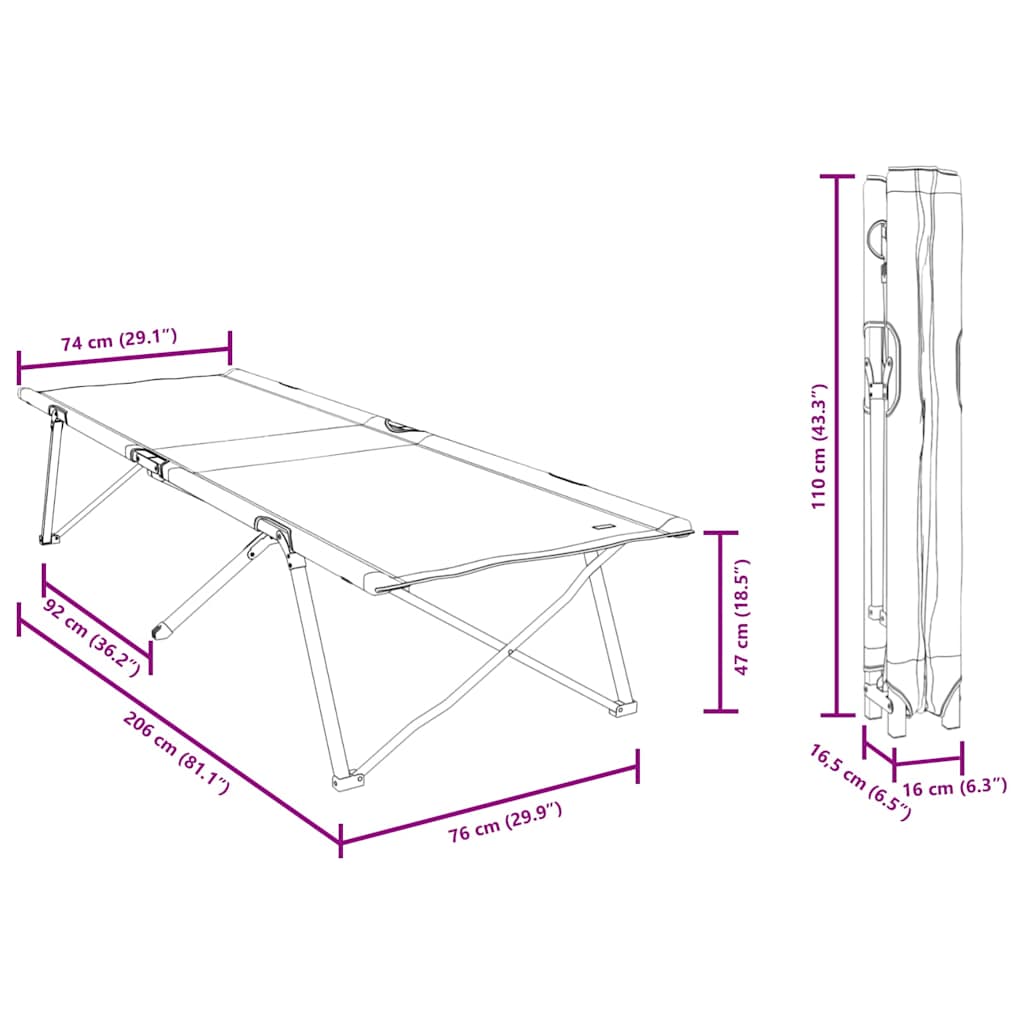Folding Camping Bed Forest 206 x 76 x 74 cm Oxford and Steel