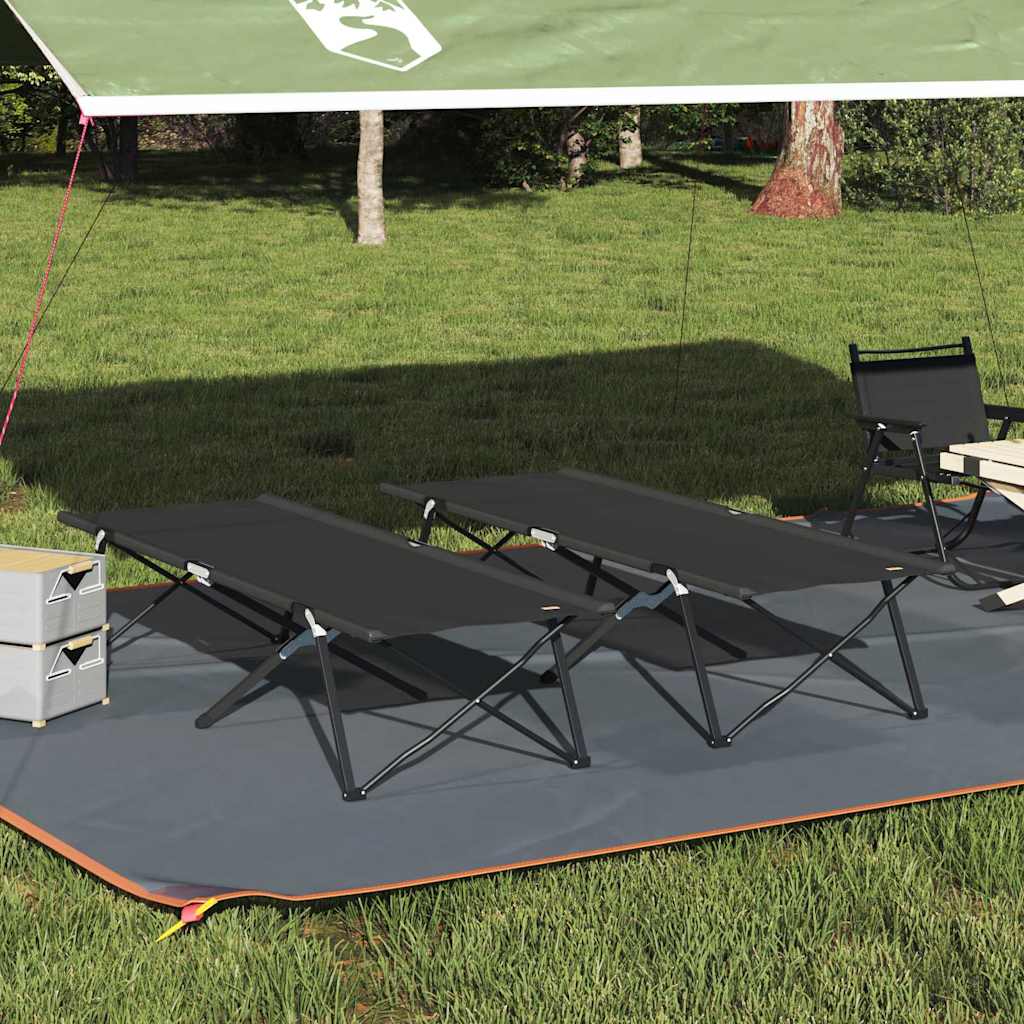Folding Camping Bed Folding Manual 2 pcs Black 206 x 76 x 74 cm