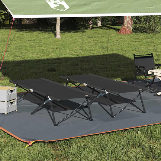 Folding Camping Bed Folding Manual 2 pcs Black 206 x 76 x 74 cm