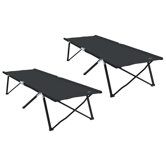 Folding Camping Bed Folding Manual 2 pcs Black 206 x 76 x 74 cm