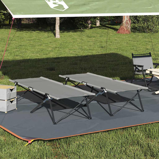 Folding Camping Bed Folding Manual 2 pcs Grey 206 x 76 x 74 cm