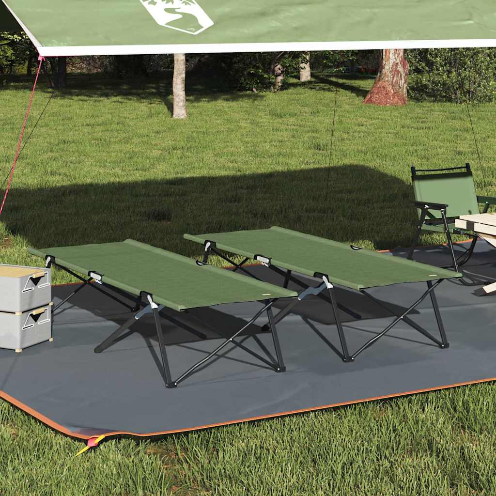 Folding Camping Bed Folding Manual 2 pcs Green 206 x 76 x 74 cm