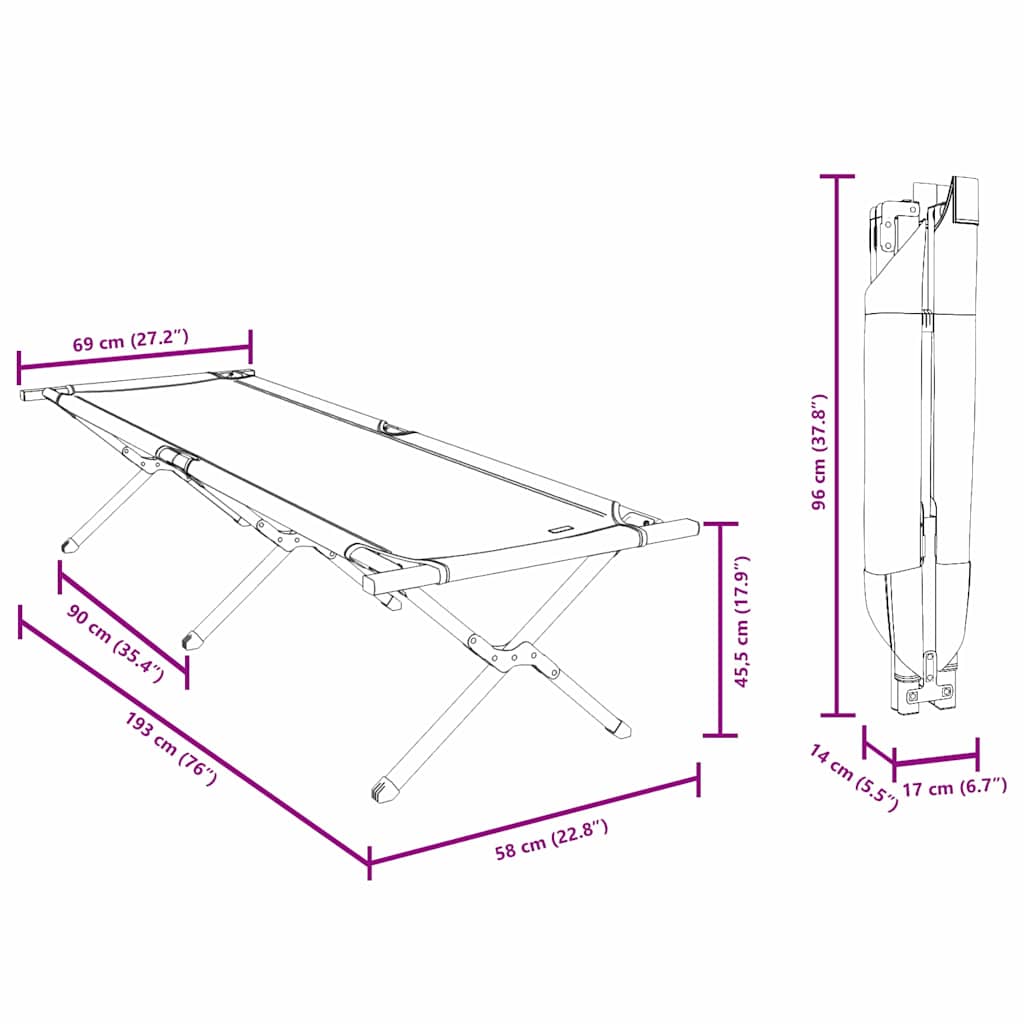 Folding Camping Bed Folding Grey 193 x 69 x 45 cm Oxford fabric