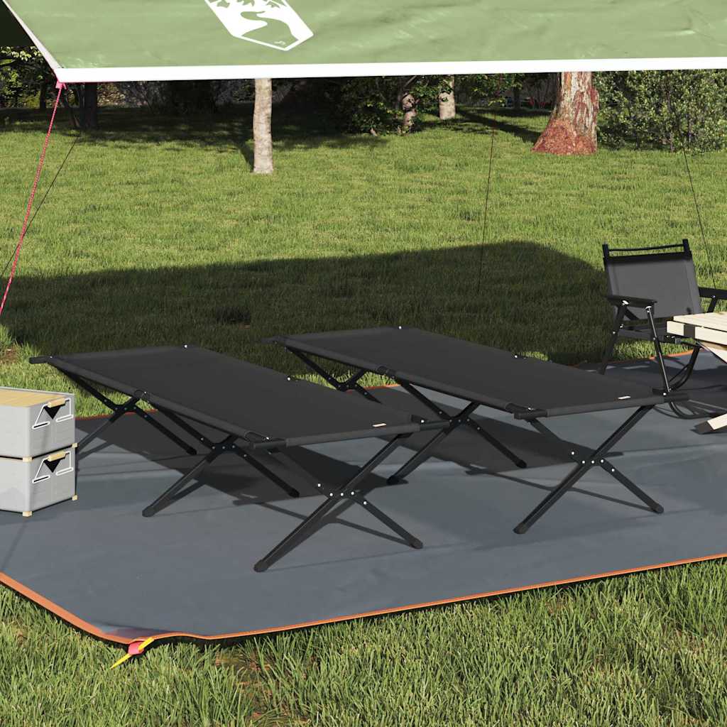 Folding Camping Bed 2 pcs Black 210 x 80 x 46 cm Oxford fabric