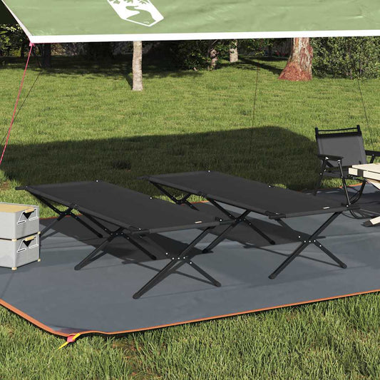 Folding Camping Bed 2 pcs Black 210 x 80 x 46 cm Oxford fabric