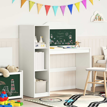 Desk with Open Storage and Chalkboard with Shelf ROROS White