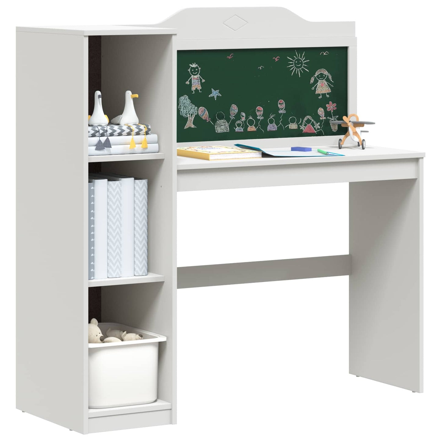 Desk with Open Storage and Chalkboard with Shelf ROROS White