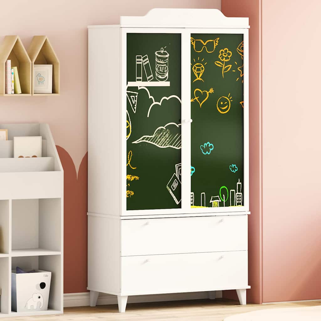 Chalkboard Wardrobe with Drawer ROROS White 90 x 45 x 180 cm