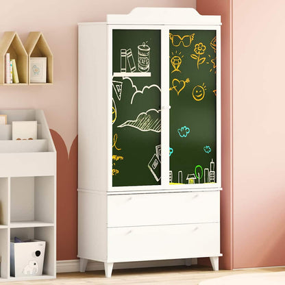 Chalkboard Wardrobe with Drawer ROROS White 90 x 45 x 180 cm