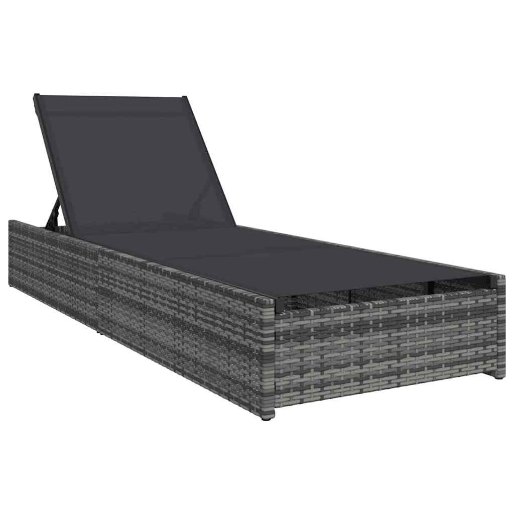 Sun Lounger Reclining Grey 200.5 x 70 x 75 cm Poly Rattan
