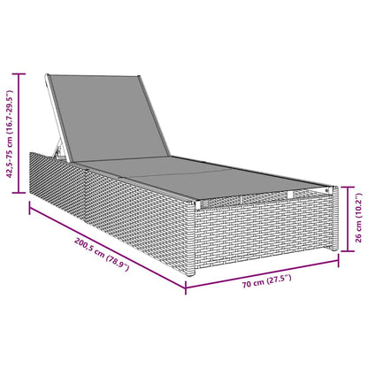 Sun Lounger Reclining Grey 200.5 x 70 x 75 cm Poly Rattan
