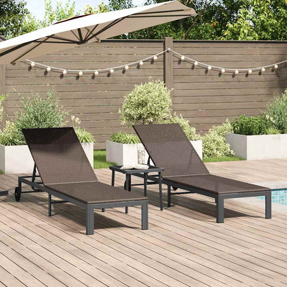Sunbed Reclining 2-person 3 pcs Brown Poly Rattan