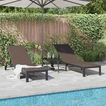 Sunbed Reclining 2-person 3 pcs Brown Poly Rattan