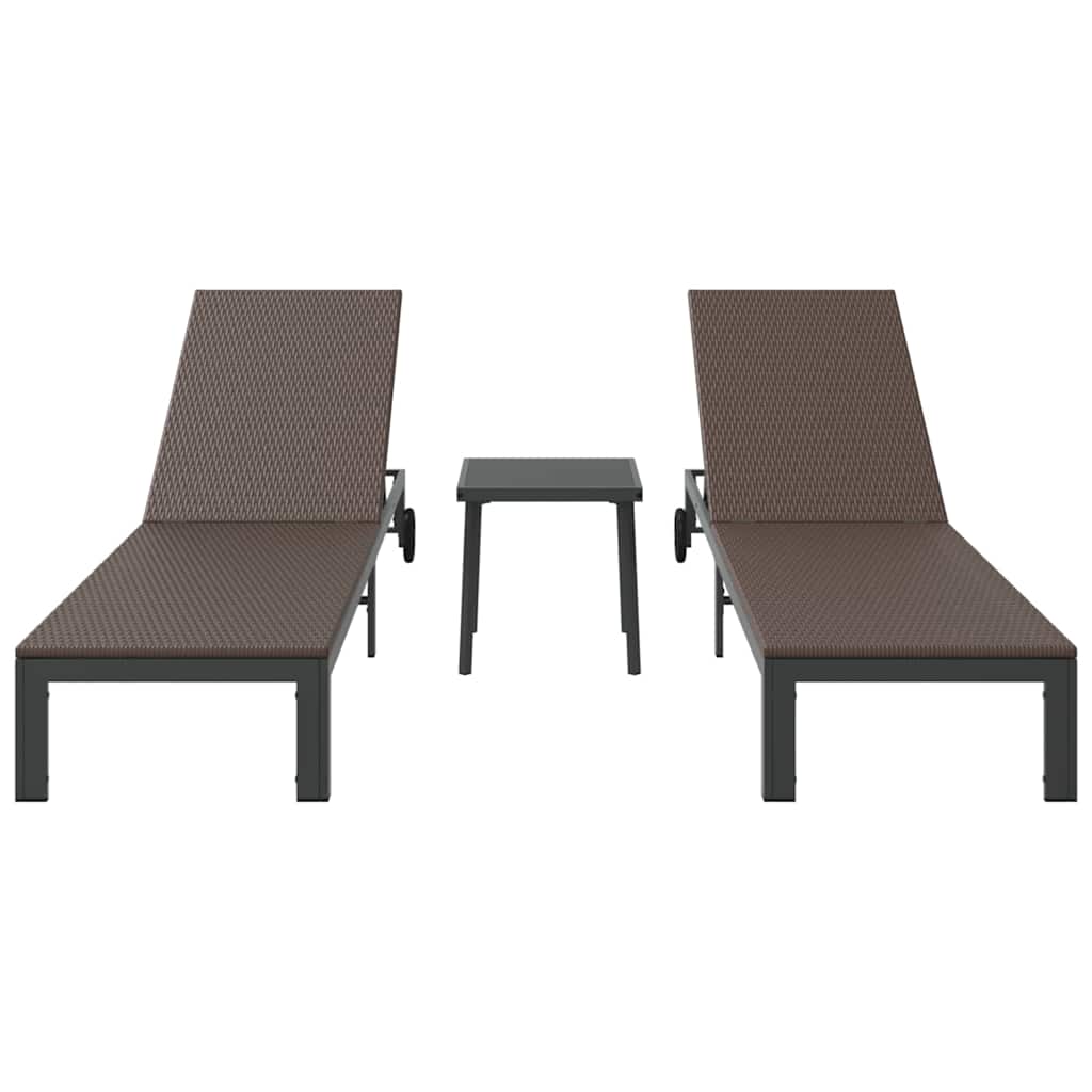 Sunbed Reclining 2-person 3 pcs Brown Poly Rattan