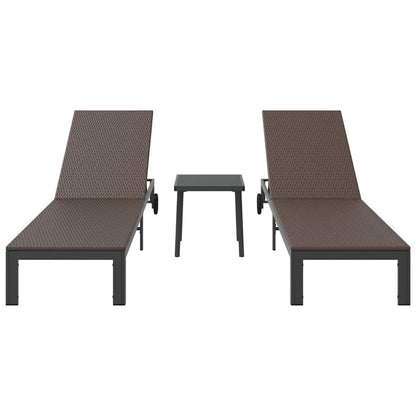 Sunbed Reclining 2-person 3 pcs Brown Poly Rattan