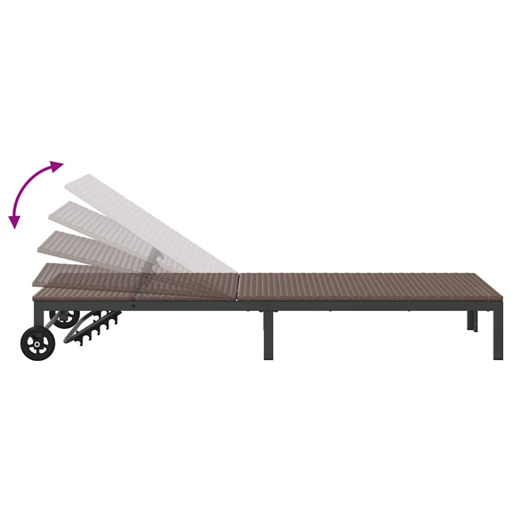 Sunbed Reclining 2-person 3 pcs Brown Poly Rattan