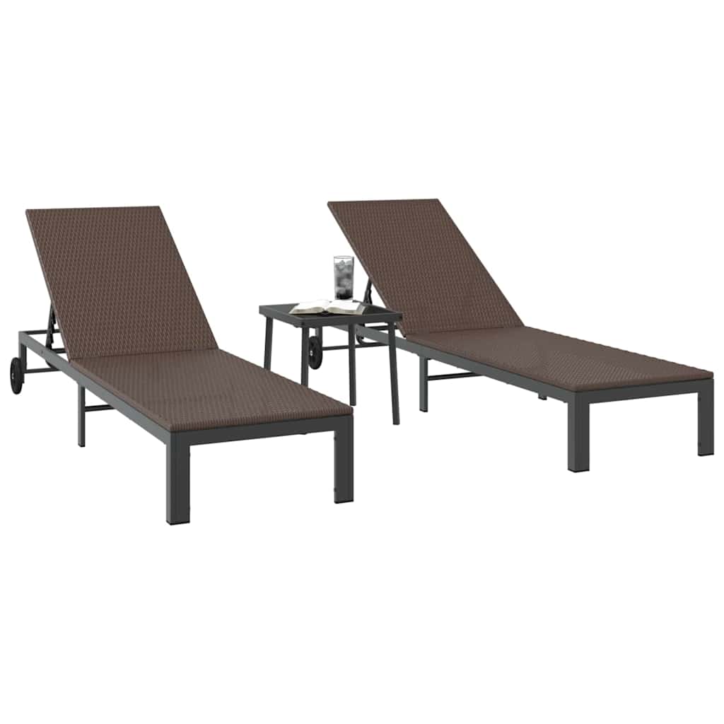 Sunbed Reclining 2-person 3 pcs Brown Poly Rattan
