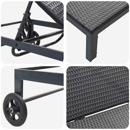Sunbed Reclining 2-person 3 pcs Black Poly Rattan