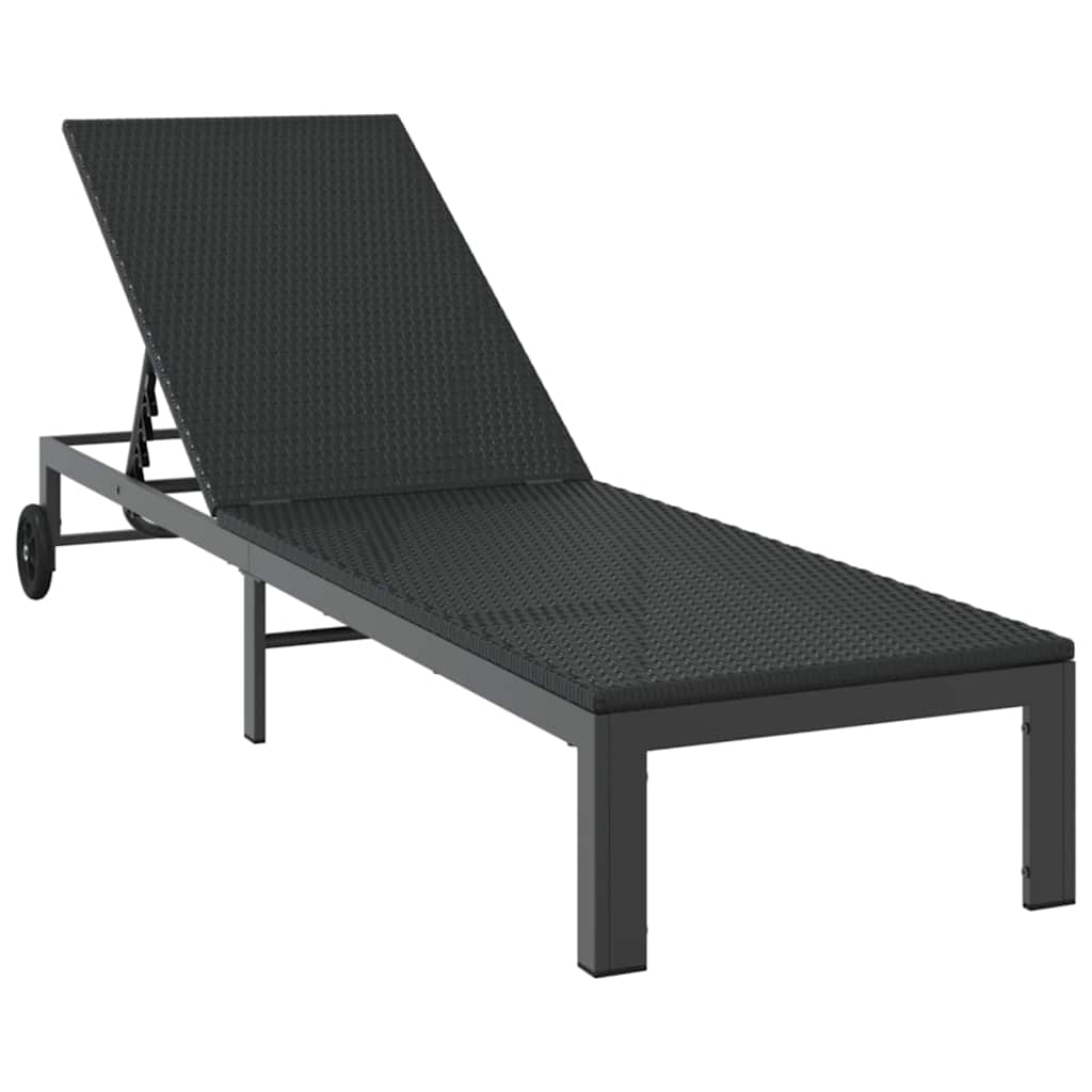 Sunbed Reclining 2-person 3 pcs Black Poly Rattan