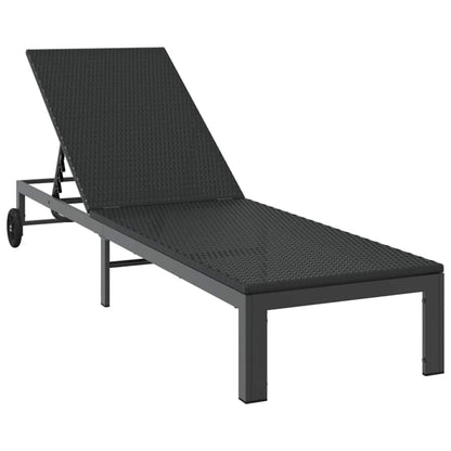 Sunbed Reclining 2-person 3 pcs Black Poly Rattan
