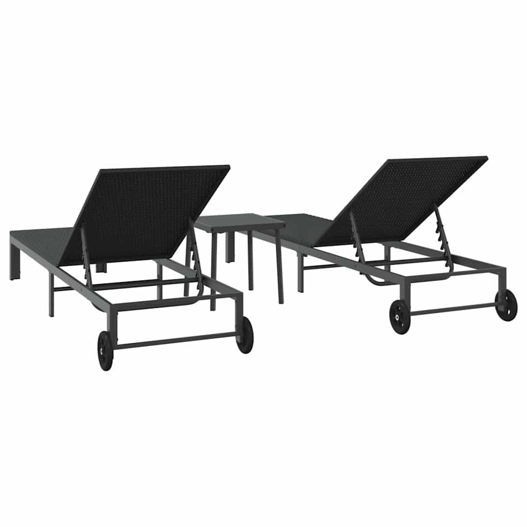 Sunbed Reclining 2-person 3 pcs Black Poly Rattan