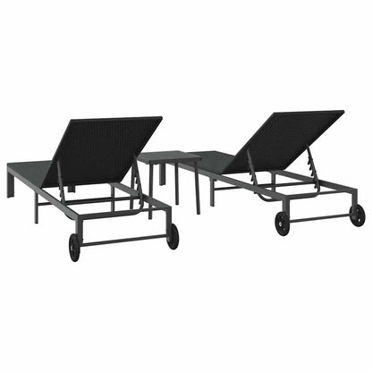 Sunbed Reclining 2-person 3 pcs Black Poly Rattan