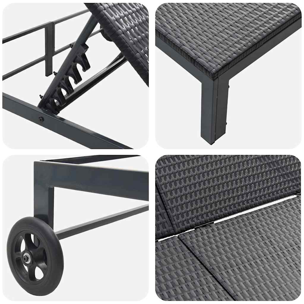 Sunbed Reclining 1-person Black 206 x 115 x 75 cm Poly Rattan