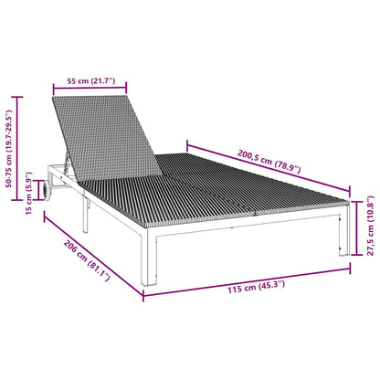 Sunbed Reclining 1-person Black 206 x 115 x 75 cm Poly Rattan