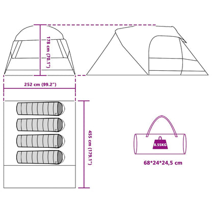 Dome Tent 4-Person with Roof Green 455 x 252 x 178 cm