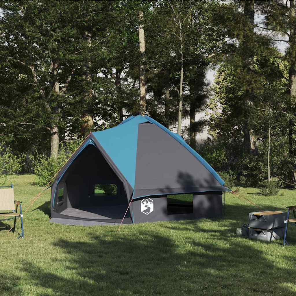 Teepee Tent 6-Person with Roof Blue and Grey 431 x 366 x 185 cm