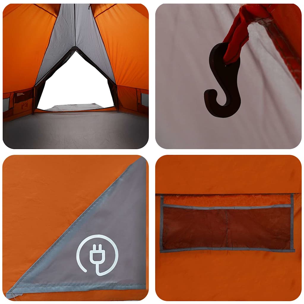 Teepee Tent 4-Person Grey and Orange 388 x 320 x 169 cm