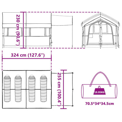 Family Tent 4-Person with Roof Blue and Grey 324 x 255 x 230 cm