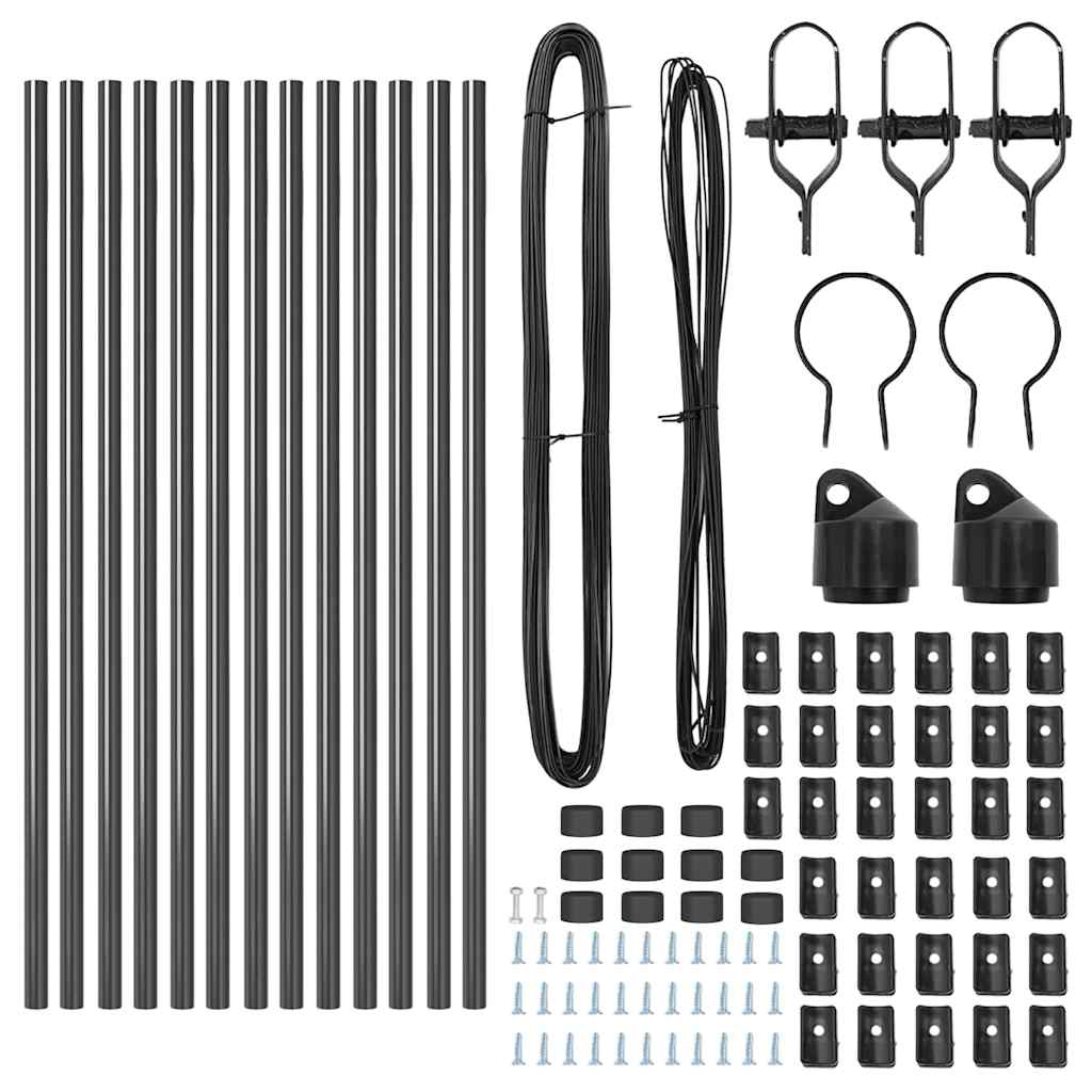 Embedded Fence Post 13 pcs Grey Powder-Coated Steel