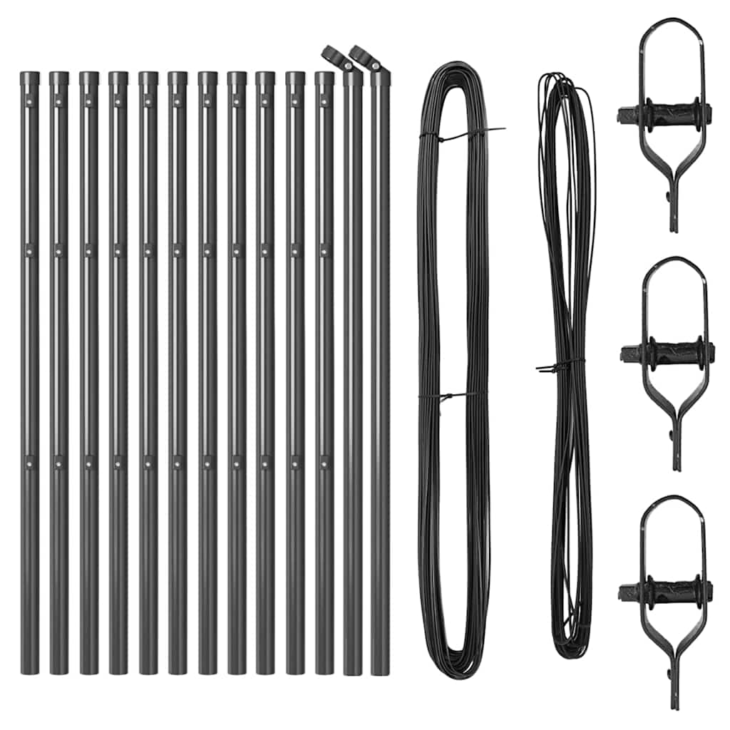 Embedded Fence Post 13 pcs Grey Powder-Coated Steel