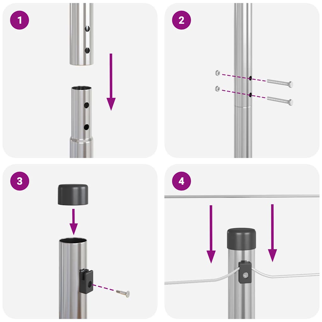 Embedded Fence Post 7 pcs Silver Powder-Coated Steel