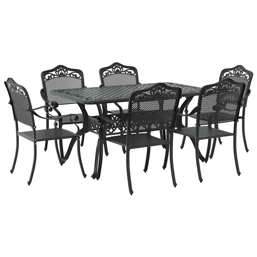 Garden Dining Set 7 pcs Black Aluminium