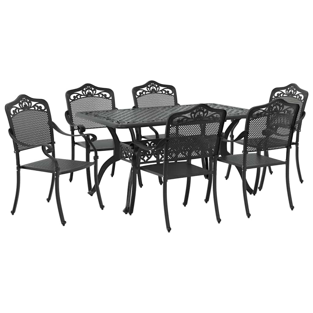 Garden Dining Set 7 pcs Black Aluminium