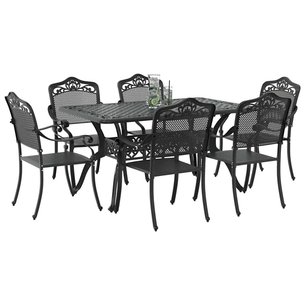 Garden Dining Set 7 pcs Black Aluminium