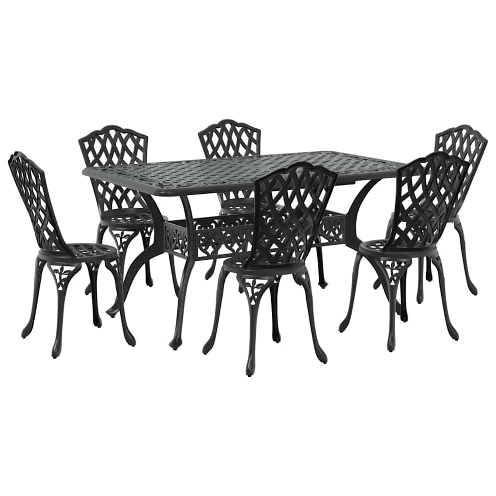 Garden Dining Set 7 pcs Black Aluminium