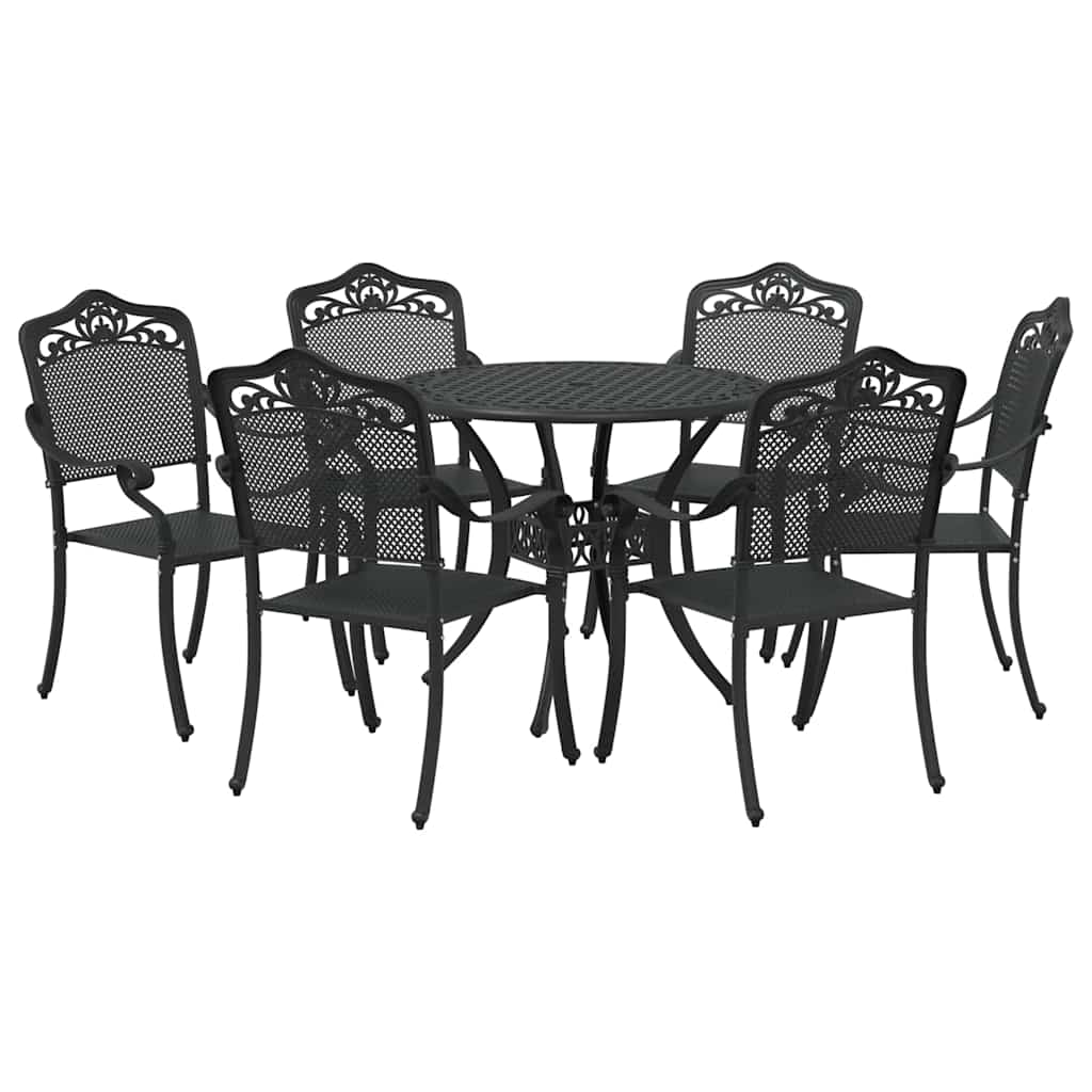 Garden Dining Set 7 pcs Black Aluminium