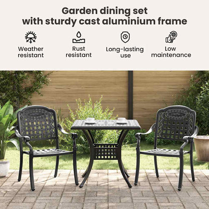 Garden Table Set 3 pcs Black Cast Aluminium
